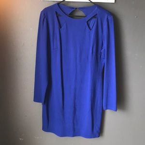 Blue dress with cut outs around the neckline